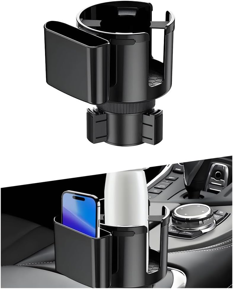 Car Cup Holder Expander, 2 in 1 Expandable Base Vehicle Cupholder Adapter with Phone Holder, Automotive Interior Water Bottle Insert Extender, Universal for SUV RV Truck