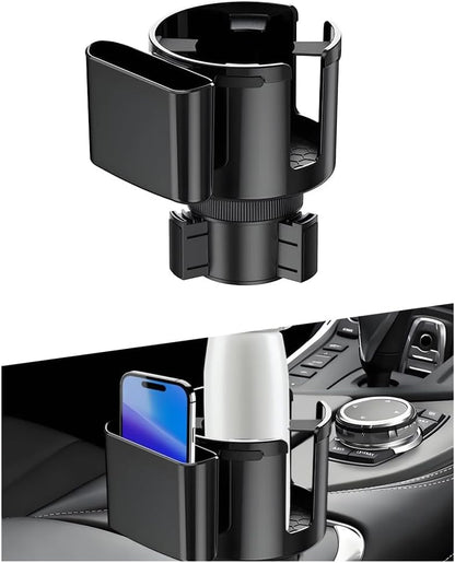 Car Cup Holder Expander, 2 in 1 Expandable Base Vehicle Cupholder Adapter with Phone Holder, Automotive Interior Water Bottle Insert Extender, Universal for SUV RV Truck