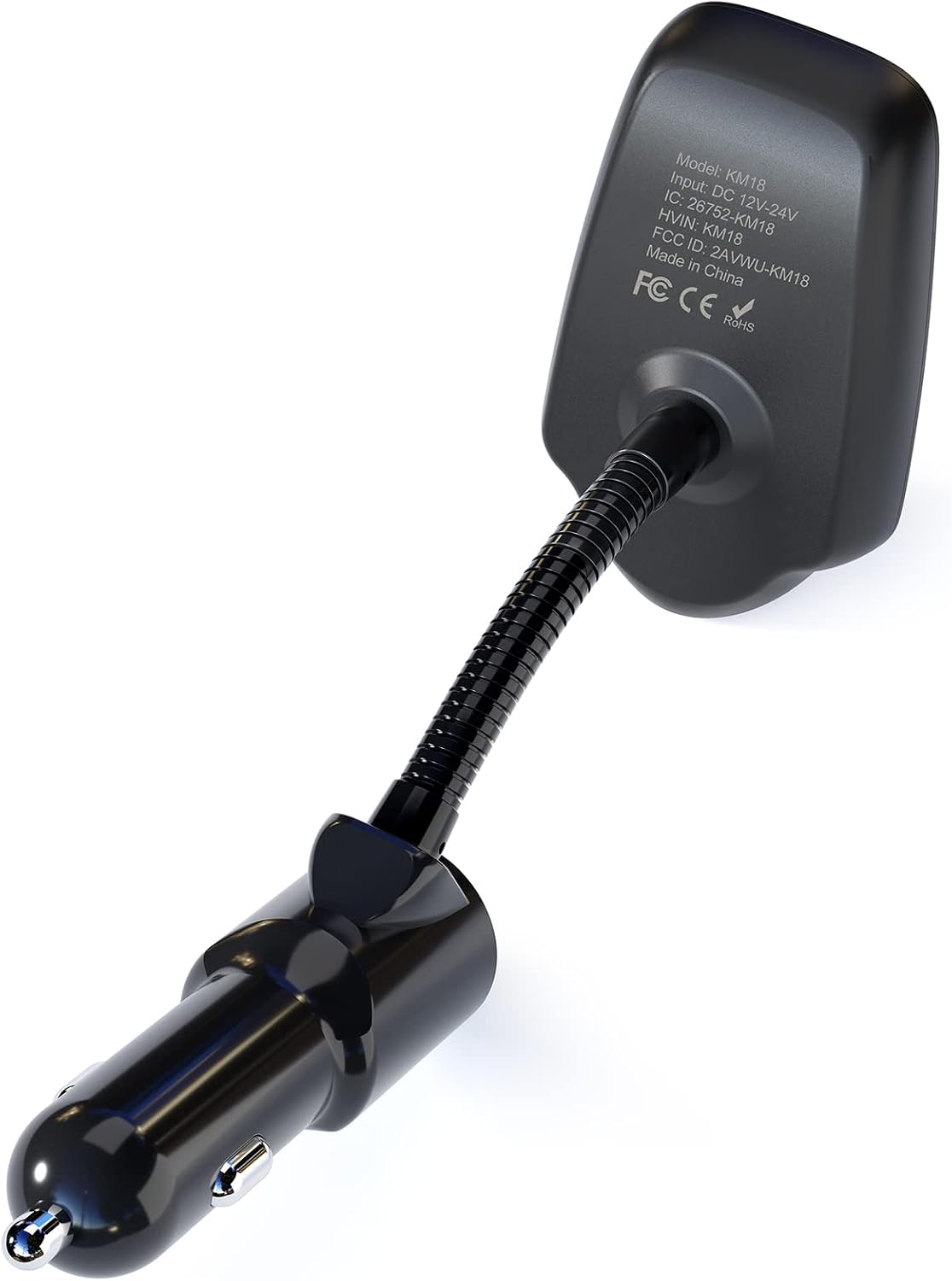Nulaxy KM18 Bluetooth 5.4 Car Adapter with 1.44" Clear Display & Flexible Gooseneck - FM Radio Transmitter & Bluetooth Receiver for Hands-Free Calls, Wireless Music via BT/FM/AUX/TF, USB Car Charger