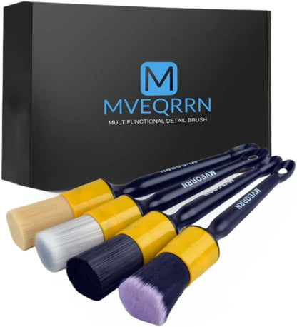 MVEQRRN 5pcs Car Detailing Brush Set, Boar Hair Car Detailing Brushes, Ultra Soft Scratch-Free Car Interior Detail Brush for Leather Seats,Detail Brushes Car Detailing for Interior Exterior.
