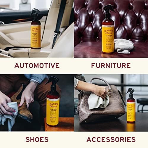 Leather Honey Cleaner and Conditioner Bundle with 16oz Spray Cleaner with UV Protectant and 8oz Conditioner