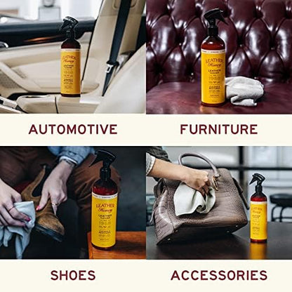 Leather Honey Cleaner and Conditioner Bundle with 16oz Spray Cleaner with UV Protectant and 8oz Conditioner