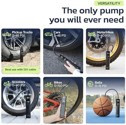 Ventus Pro Tire Inflator Portable Air Compressor, 3X Faster, 150PSI Air Pump for Car Tires, Tire Pump, with 12V DC Cord for Trucks & Off-Road Tires, Auto Shut Off-by Woowind