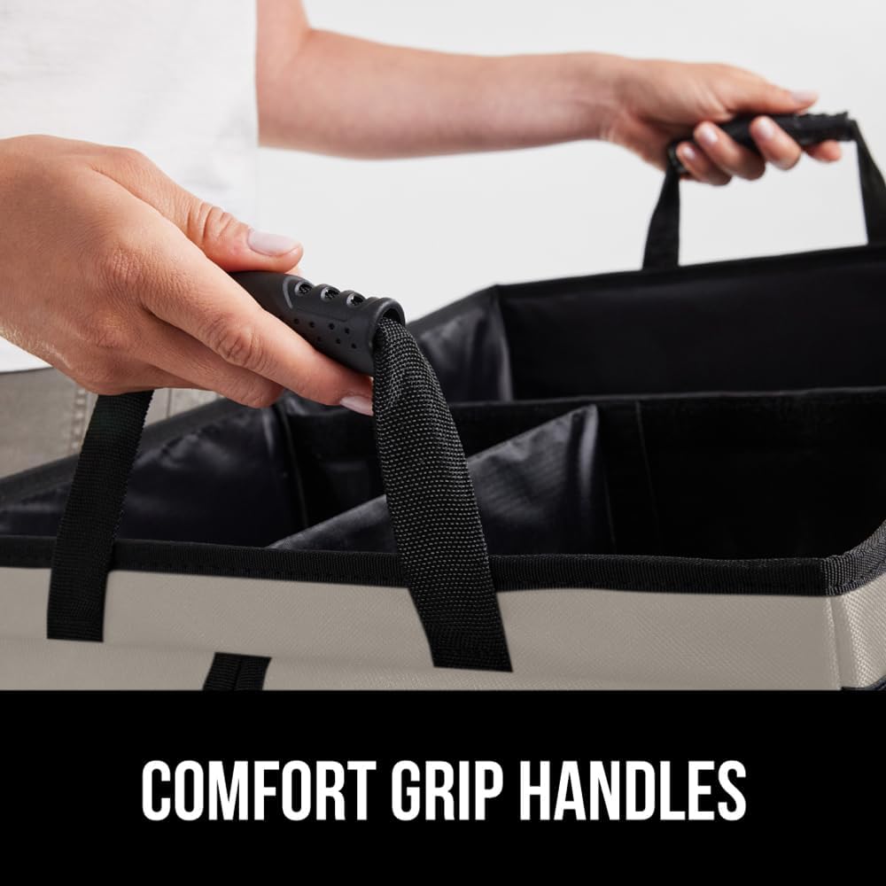 GORILLA GRIP Trunk Organizer for SUV and Cars, Large Capacity Collapsible Car Trunk Storage Organizer, Heavy Duty Car Accessories, Gifts for Mom and Dad, Slip & Water Resistant Multi Compartment Black
