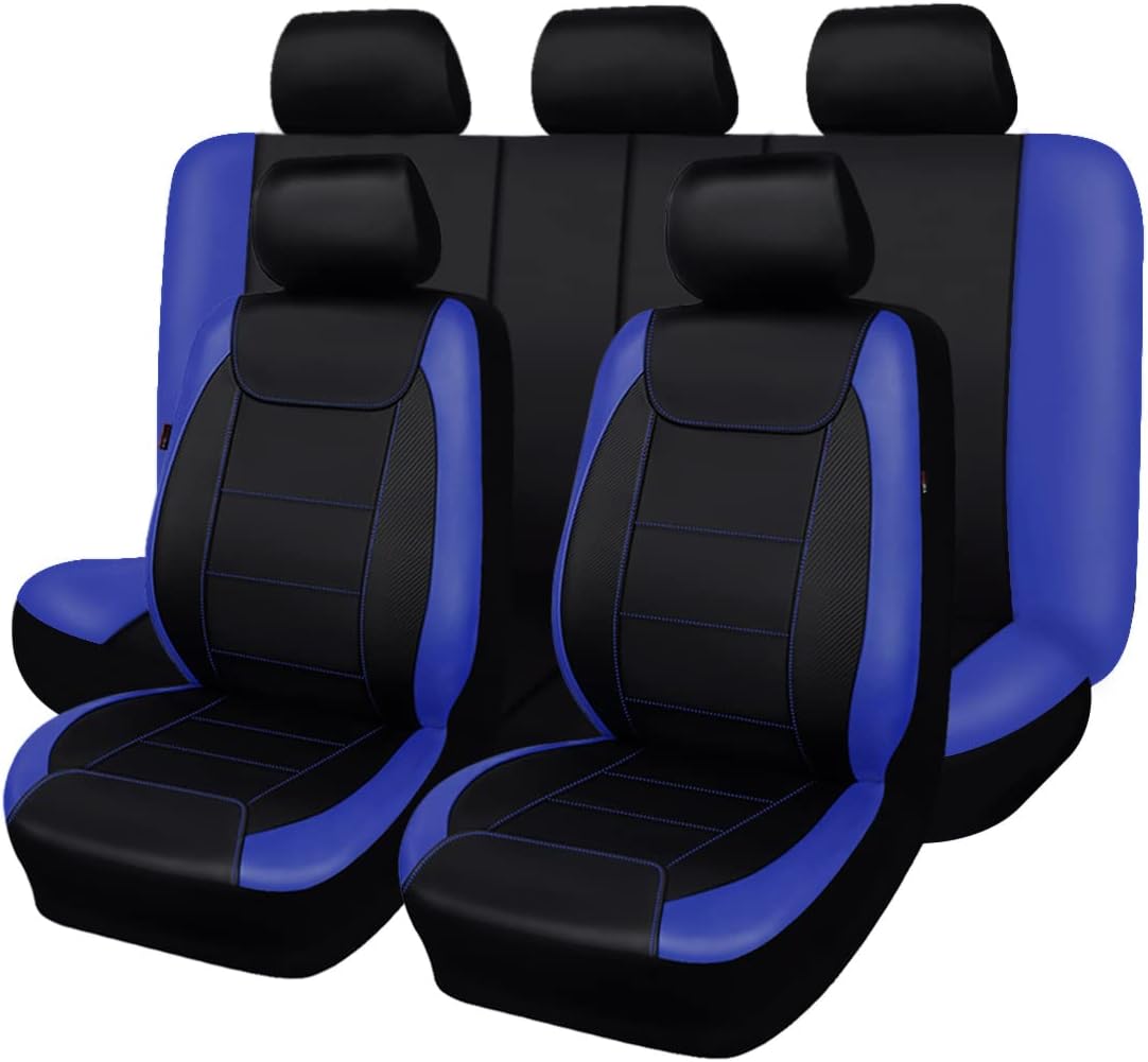 Flying Banner Carbon Fiber Leather Vehicle Seat Covers, Leopard Gray Black, Universal Fit - 8PCS