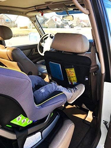 Premium Car Kick Mat and Organizer (2-Pack) – BOGO Waterproof Protection – Mesh Storage – Universal Fit – Protects and Stores Tablets, Toys, and Phones