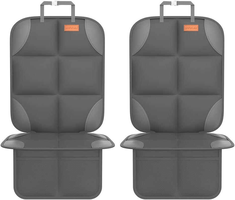 SMART ELF Car Seat Protector, 2Pack Seat Protector Protect Child Seats with Thickest Padding and Non-Slip Backing Mesh Pockets for Baby and Pet,Sedan SUV Truck (Black)