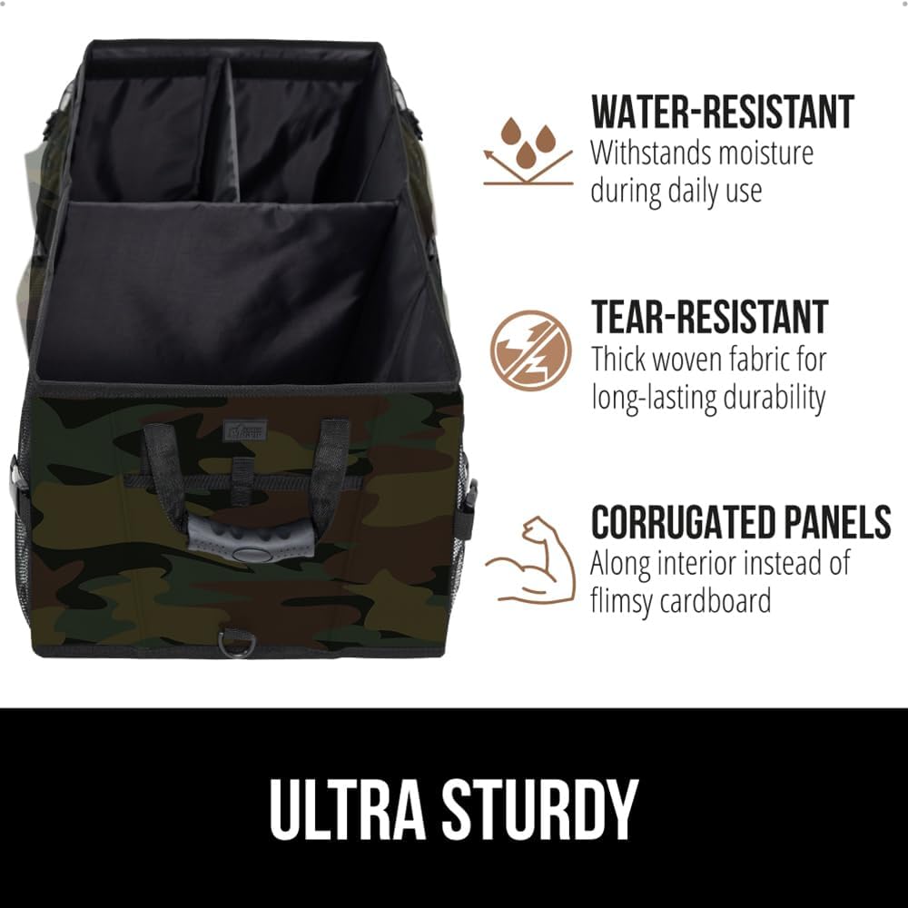 GORILLA GRIP Trunk Organizer for SUV and Cars, Large Capacity Collapsible Car Trunk Storage Organizer, Heavy Duty Car Accessories, Gifts for Mom and Dad, Slip & Water Resistant Multi Compartment Black