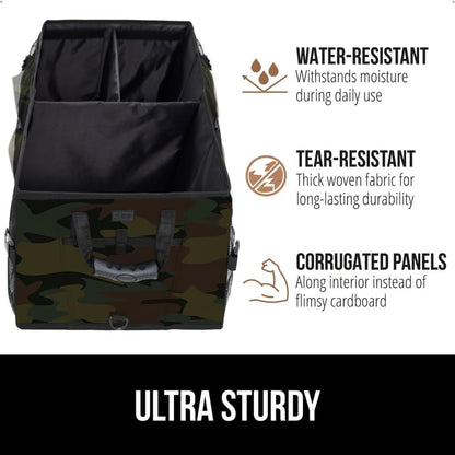 GORILLA GRIP Trunk Organizer for SUV and Cars, Large Capacity Collapsible Car Trunk Storage Organizer, Heavy Duty Car Accessories, Gifts for Mom and Dad, Slip & Water Resistant Multi Compartment Black