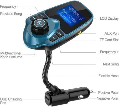 Nulaxy KM18 Bluetooth 5.4 Car Adapter with 1.44" Clear Display & Flexible Gooseneck - FM Radio Transmitter & Bluetooth Receiver for Hands-Free Calls, Wireless Music via BT/FM/AUX/TF, USB Car Charger