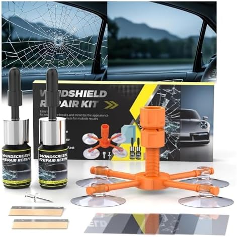 Windshield Chip Repair Kit, Windshield Repair Kit, DIY Car Glass Resin Repair Kit with Enhanced Injection Head Suction Cup Quick Fixing for Bullseye Cracks & Chips,2 Pack