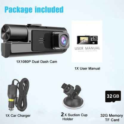 1080P Dual Dash Camera for Car Front and Inside Dashcam Car Security Video Recorder,170°Wide Angle Vehicle Cam,WDR,G-Sensor,2’’ IPS Screen,Loop Recording,Night Vision (Dual Dash Cam Without Card)