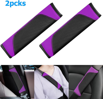 AUCELI 2PCS Car Seat Belt Cover, Carbon Fiber Seatbelt Shoulder Strap Covers, Breathable Leather Soft Harness Pad Protect Your Neck and Shoulder Compatible with Cars