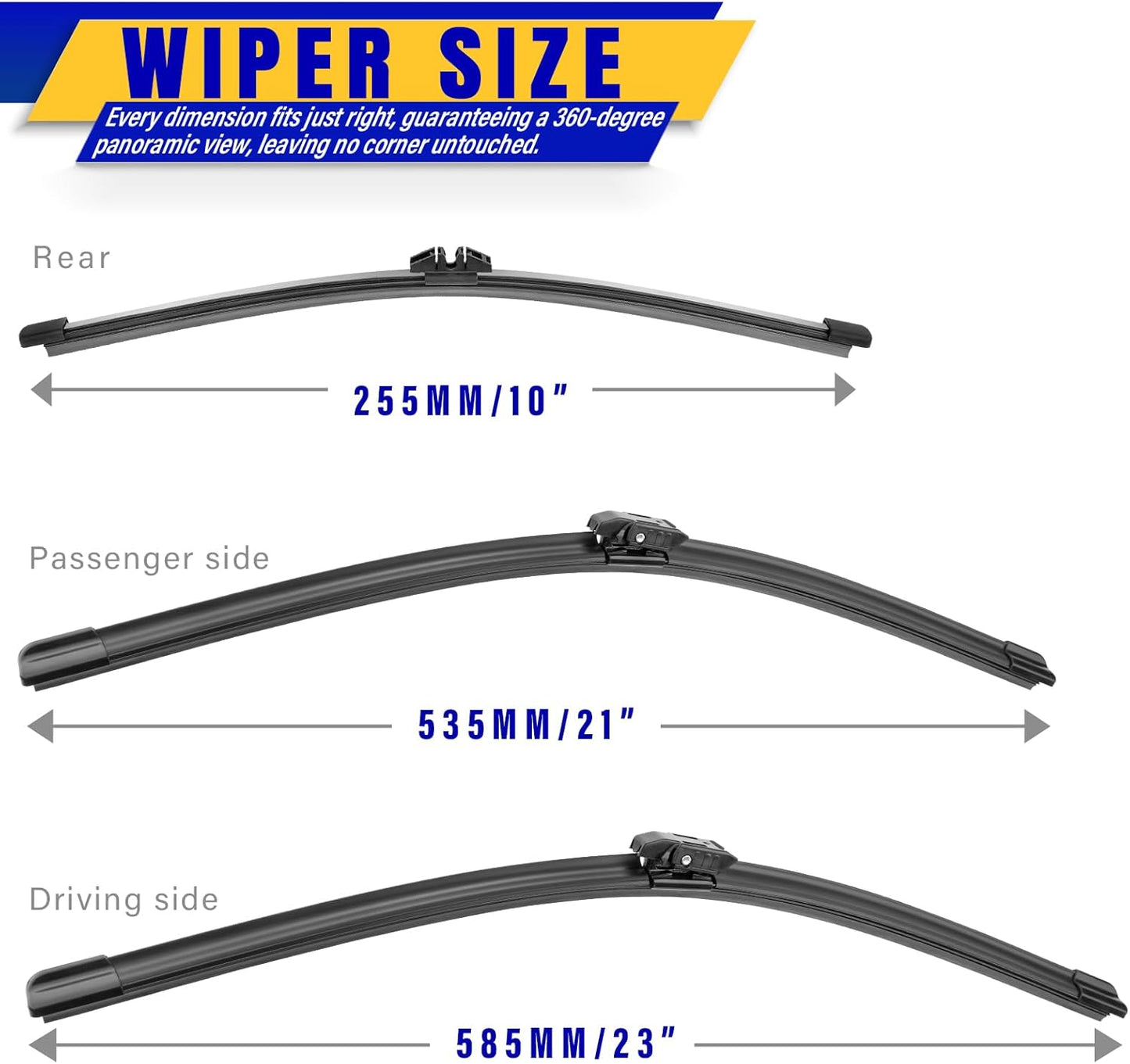 3 wipers Replacement for 2017-2021 2022 Honda CRV CR-V, Windshield Wiper Blades Original Equipment Replacement - 26"/17"/12" (Set of 3) U/J HOOK - Colors B