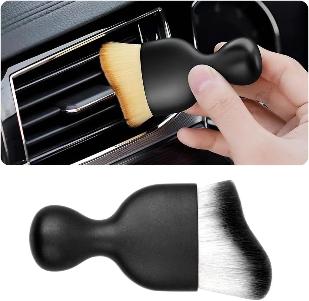 Blilo Car Interior Detailing Brush, Auto Soft Hair Cleaning Brushes, Curved Dirt Dust Collectors, Removal Tool for Dashboard Air Conditioner Vents Leather, Scratch Free (Black/1PCS)