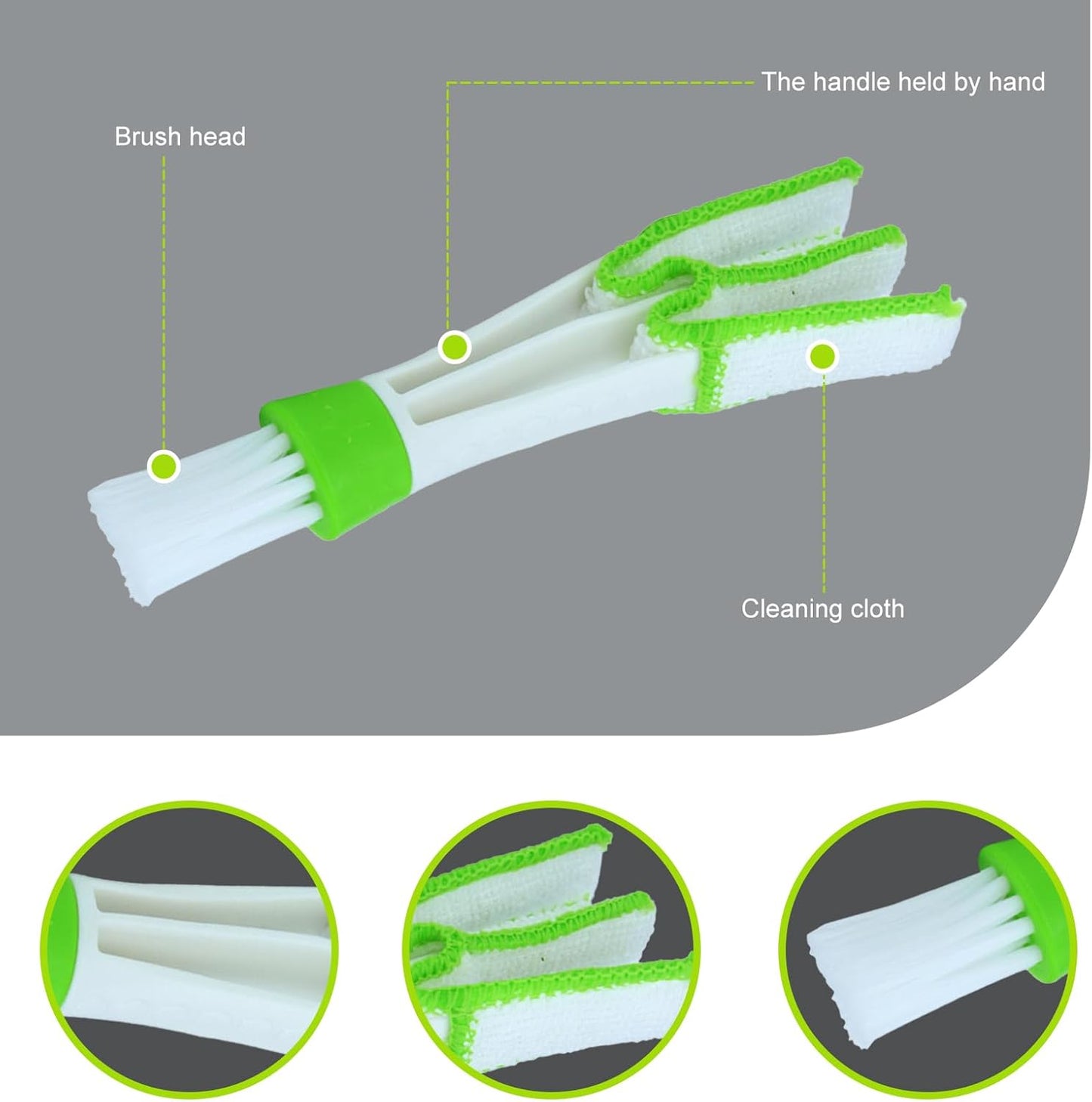 Set of 3 Mini Duster for Car Air Vent, 3 Arms Blinds Duster, Automotive Air Conditioner Cleaner and Brush, Cleaning Tools for Window Blinds, Keyboard, Air Conditioner Vents, Fans (Green)
