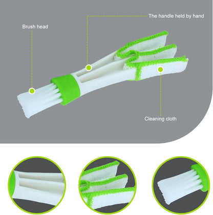 Set of 3 Mini Duster for Car Air Vent, 3 Arms Blinds Duster, Automotive Air Conditioner Cleaner and Brush, Cleaning Tools for Window Blinds, Keyboard, Air Conditioner Vents, Fans (Green)