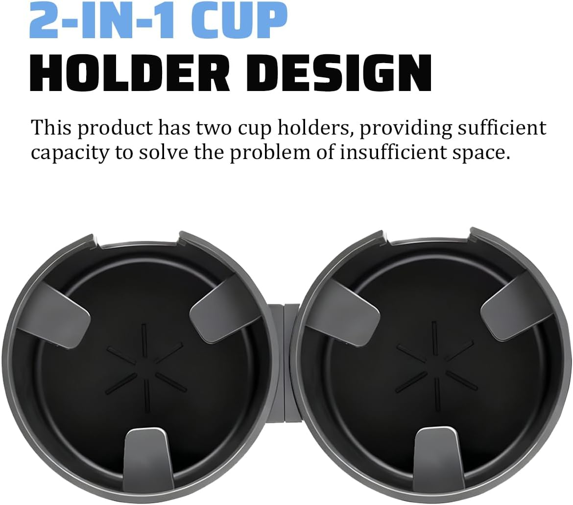 Car Double Cup Holder Expander, 2 in 1 Multifunctional Vehicle Cup Holder Adapter with Adjustable Base, Auto Drink Bottles Extender Organizer, Universal for SUV Automobile Truck (Gray)