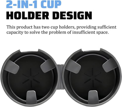 Car Double Cup Holder Expander, 2 in 1 Multifunctional Vehicle Cup Holder Adapter with Adjustable Base, Auto Drink Bottles Extender Organizer, Universal for SUV Automobile Truck (Gray)