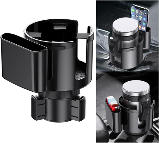 2-in-1 Car Cup Holder Expander with Phone Holder, 2.6“-3.93” Vehicle Cupholder Extender Adapter with Adjustable Base, Universal Multifunctional Auto Insert Drink Holder Expander