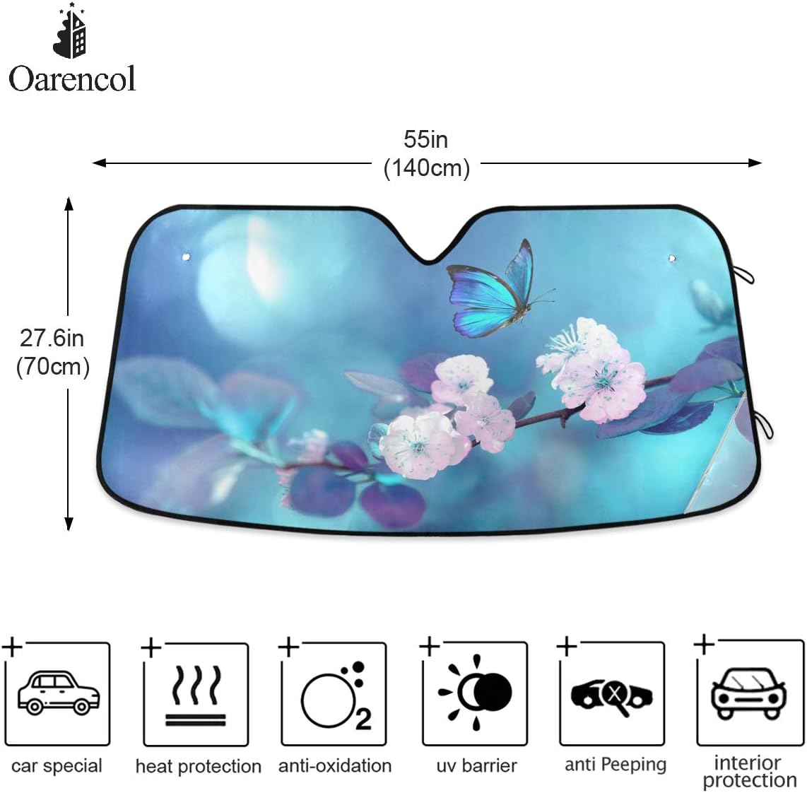 Black Leopard Car Windshield Sun Shade Animal Skin Print Foldable UV Ray Sun Visor Protector Sunshade to Keep Your Vehicle Cool (51" x 27.6")