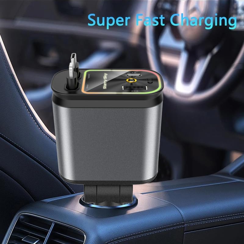 Retractable Car Charger,Car Phone Charger USB C Fast Charge,Cigarette Lighter USB Charger Car Accessories for Women,Road Trip Essentials Gift for Men,Car Charger for iPhone 17/16/15,Galaxy S26,Pixel