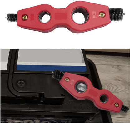 Dickno Car Battery Terminal Cleaning Brush, 4 in 1 Anti-Rust Auto Battery Cleaner with Steel Wire, Universal Vehicle Battery Terminals Machine Parts Cleaning Tool Accessories (Red)
