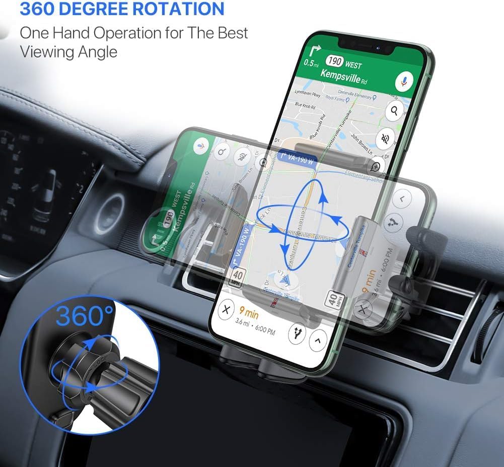 Miracase Phone Holders for Your Car with Metal Hook Clip, Air Vent Cell Phone Stand Car Mount, Universal Automobile Cradle for Garmin GPS Fit iPhone Android and All Smartphones, Dark Black