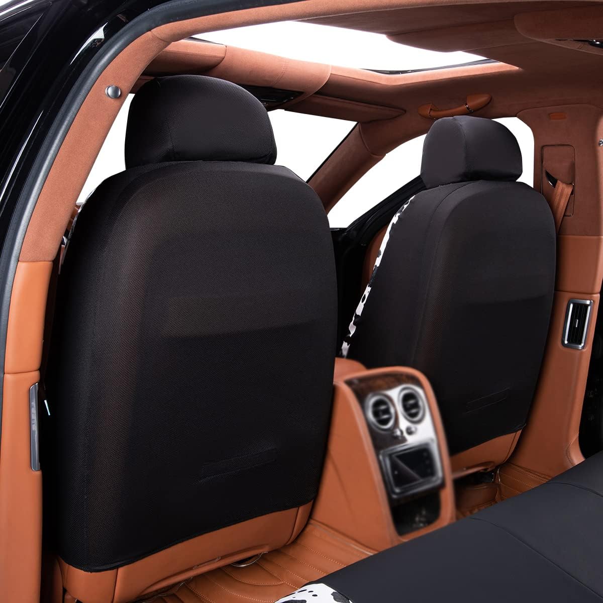 Flying Banner Carbon Fiber Leather Vehicle Seat Covers, Leopard Gray Black, Universal Fit - 8PCS