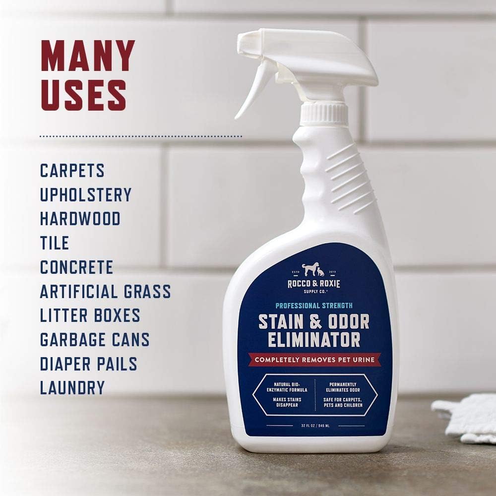 Rocco & Roxie Extreme Stain & Odor Eliminator for Strong Odor, Pet Urine Enzyme Cleaner Destroyer, Stain Remover, Dog Poop and Cat Pee, Enzymatic Carpet Cleaner Spray for Home, Puppy Potty Training