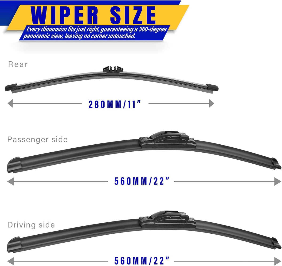 3 wipers Replacement for 2017-2021 2022 Honda CRV CR-V, Windshield Wiper Blades Original Equipment Replacement - 26"/17"/12" (Set of 3) U/J HOOK - Colors A