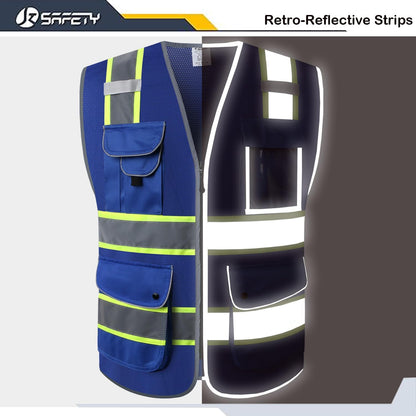 JKSafety 9 Pockets Class 2 High Visibility Zipper Front Safety Vest With Reflective Strips,Meets ANSI/ISEA Standard (Large, 150-Yellow) - Colors B