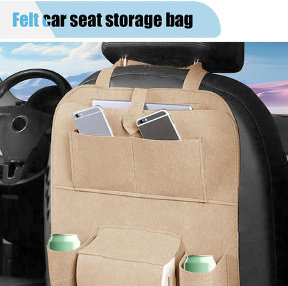 LAINLOY Felt Car Seat Back Organizer, Kick Mats Car Back Seat Protector for Kids, 6-Pocket Storage for Tissue, Box, Pen, Toy, Automobile Road Trip Accessories for SUV, RV, Truck (Black)