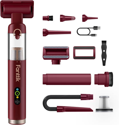 Fanttik Slim V10 APEX Cordless Car Vacuum, 4-in-1 Portable Mini Handheld Vac, 19kPa Suction Power, Upgraded Smart Digital Display, 2 Suction Modes for Small Jobs, Car, Office Desk, Keyboards (Black)