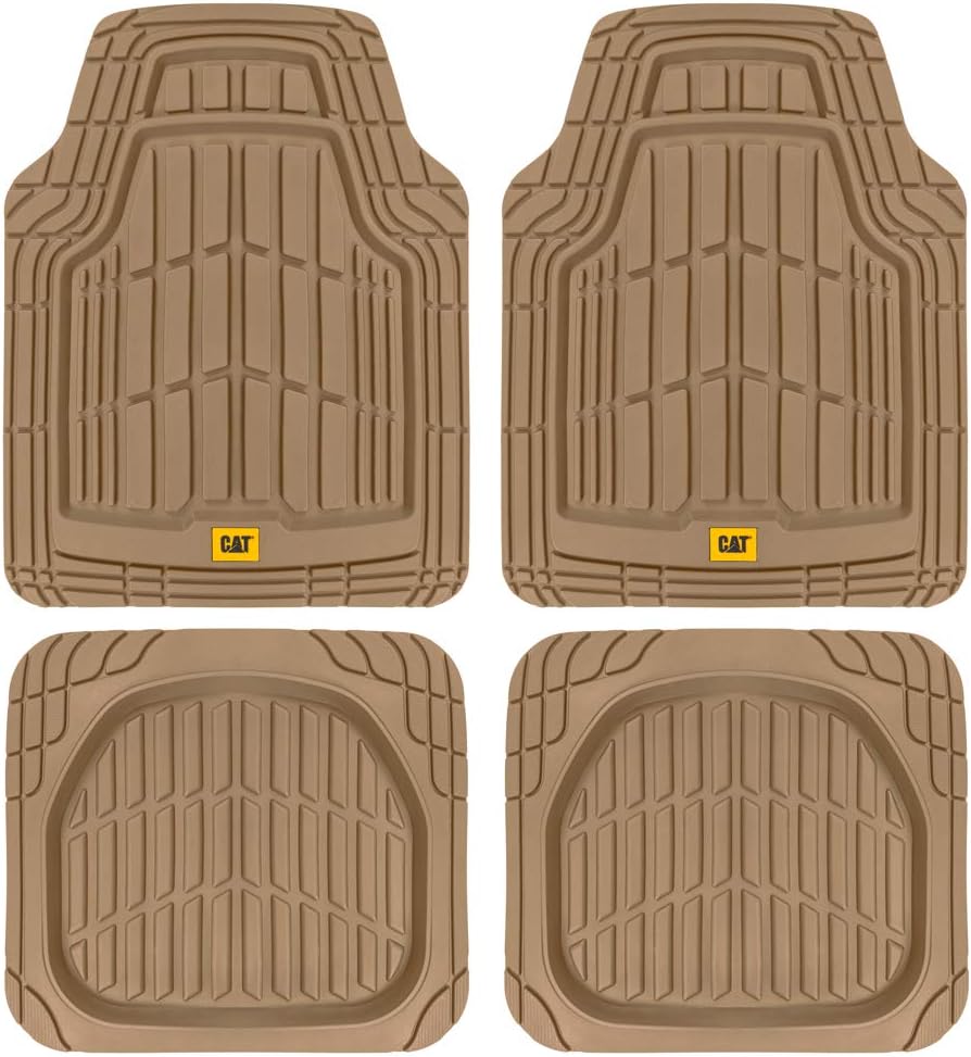 Cat® ToughRide™ Heavy-Duty 3 Piece Rubber All Season Floor Mats for Car Truck Van SUV, Black - Premium Trim to Fit Cars Floor Mat, All Weather Deep Dish Automotive Floor Mats, Total Dirt Protection