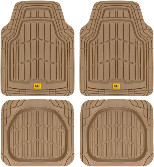 Cat® ToughRide™ Heavy-Duty 3 Piece Rubber All Season Floor Mats for Car Truck Van SUV, Black - Premium Trim to Fit Cars Floor Mat, All Weather Deep Dish Automotive Floor Mats, Total Dirt Protection