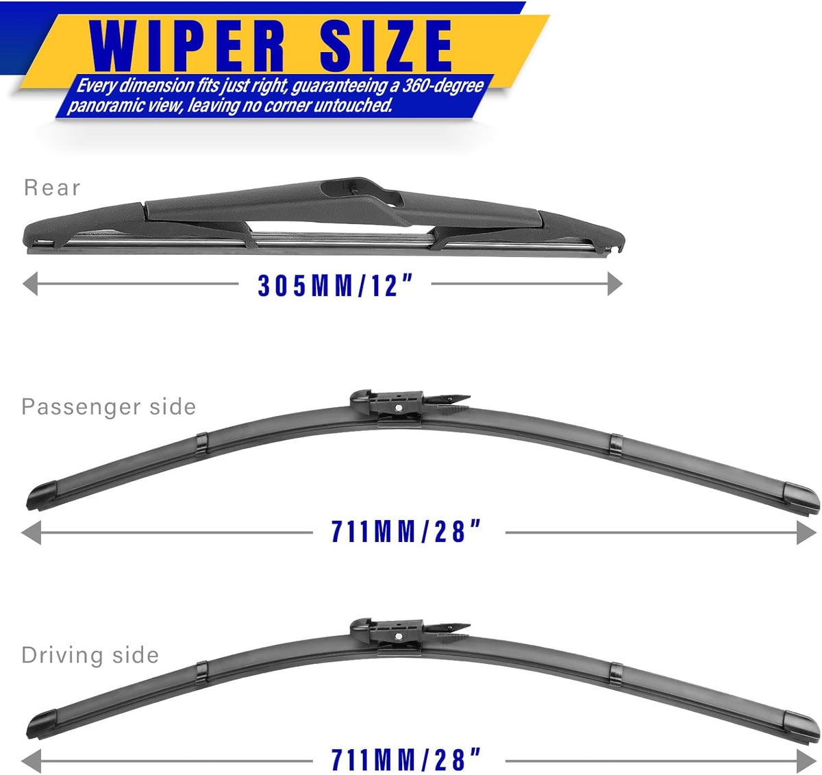3 wipers Replacement for 2019-2023 2024 2025 2026 Subaru Forester, Windshield Wiper Blades Original Equipment Replacement - 26"/17"/14" (Set of 3) - Colors B