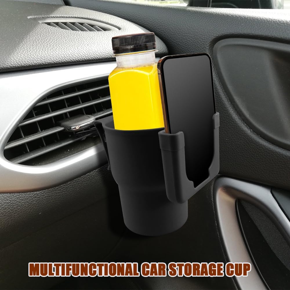 Car Cup Holder Expander, Cup Holder for Car, 2-in-1 Mobile Phone Drink Adapter, Auto Interior Accessories Multifunction Auto Seat Back and Armrest Box Storage Device for Most Vehicles (Black)