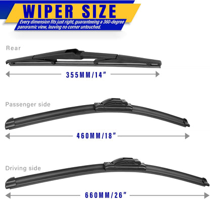 3 wipers Replacement for 2017-2021 2022 Honda CRV CR-V, Windshield Wiper Blades Original Equipment Replacement - 26"/17"/12" (Set of 3) U/J HOOK - Colors A