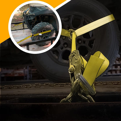 Heavy Duty Car Tie Down Straps (4PK) - 2" x 96" - 3,300 lbs Safe Working Load - Wheel Straps Comes with 5/16" Tow Hooks (Green)