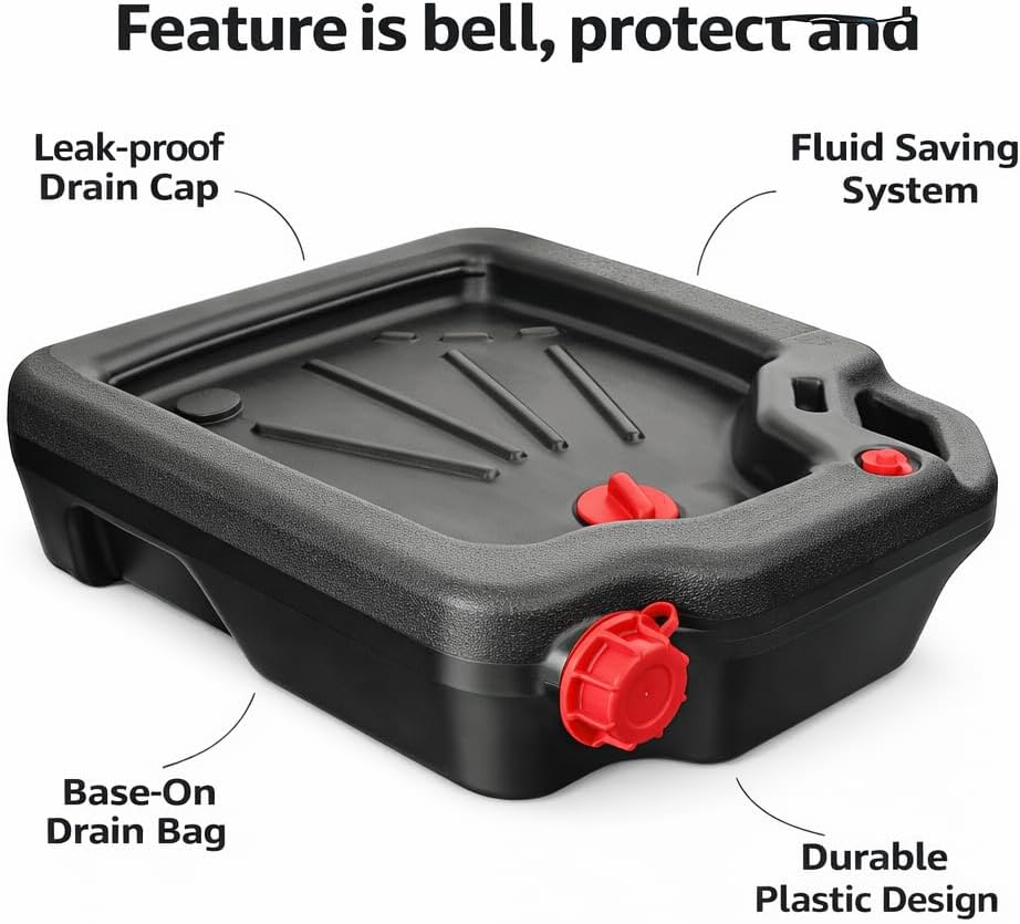 16 Quart Automotive Oil Drain Pan-Heavy-Duty Plastic Oil Change Container for Cars,Trucks and SUVs, Black