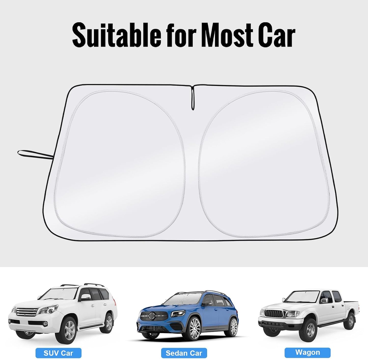 Car Windshield Sun Shade, Foldable Front Window Sunshade Blocks UV Rays, Keep Car Interior Cool, Universal Fit for Hatchback, Truck, SUV, MPV