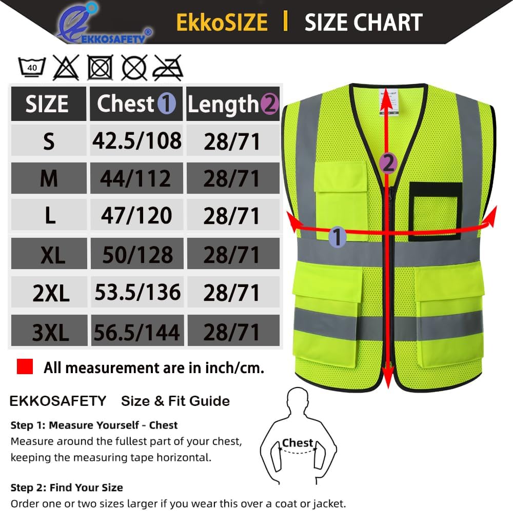 Reflective Mesh Safety Vest for Men Women with 5 Pockets and Zipper Front High Visibility Mesh Vest Hi Vis Construction Work Vest,Meets ANSI/ISEA Standards(EK175-Yellow-L)
