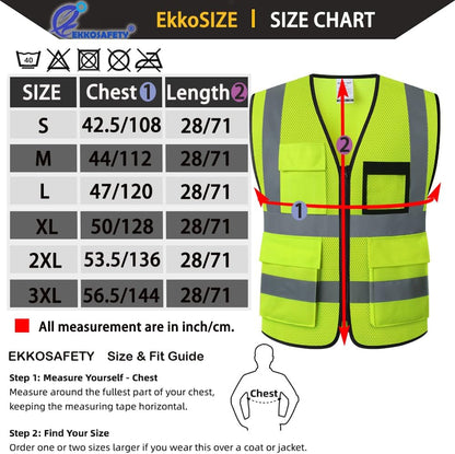 Reflective Mesh Safety Vest for Men Women with 5 Pockets and Zipper Front High Visibility Mesh Vest Hi Vis Construction Work Vest,Meets ANSI/ISEA Standards(EK175-Yellow-L)
