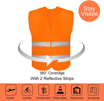 DUSKCOVE 10 Pack High Visibility Safety Vest for Traffic Work, Running, Surveyor and Security Guard - Construction Vest with 2 Reflective Strips, Made from Breathable and Neon Yellow Mesh Fabric