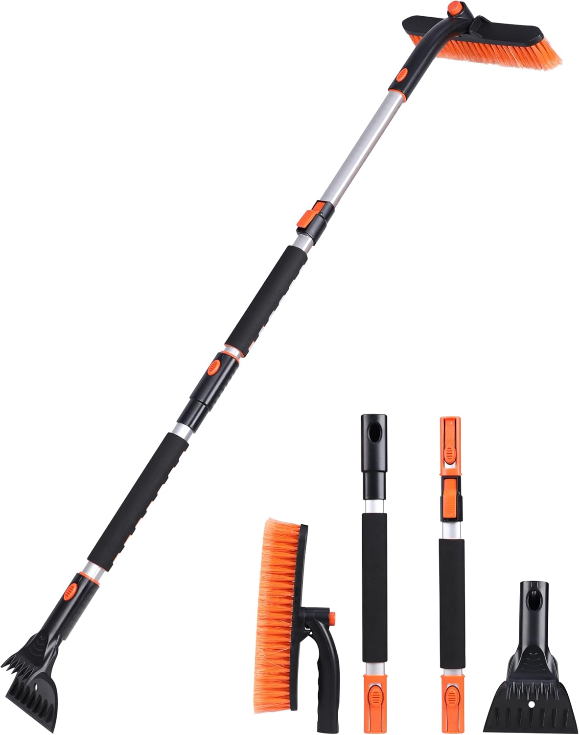 EcoNour 27" 3 in 1 Snow Brush with ice Scraper for car Windshield and Window | 360° Aluminum Rotatable Snow Brush for car | Winter Snow Removal Tools with Detachable Foam Grip | Winter Car Accessories