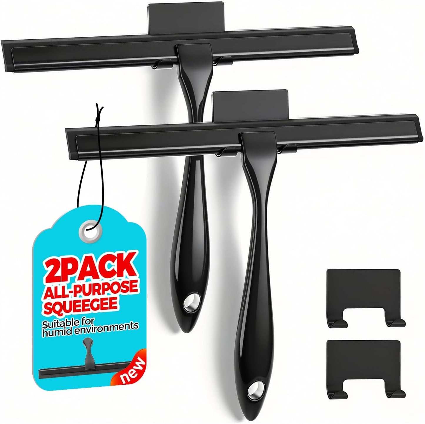 ALFLOD 2PACK Shower Squeegee for Glass Doors, Squeegee for Shower Glass，All-Purpose Tile Walls, Bathroom, Window, Glass and Car Windshield, Mirrors and Kitchen-Stainless Steel, 10 Inches, Silver