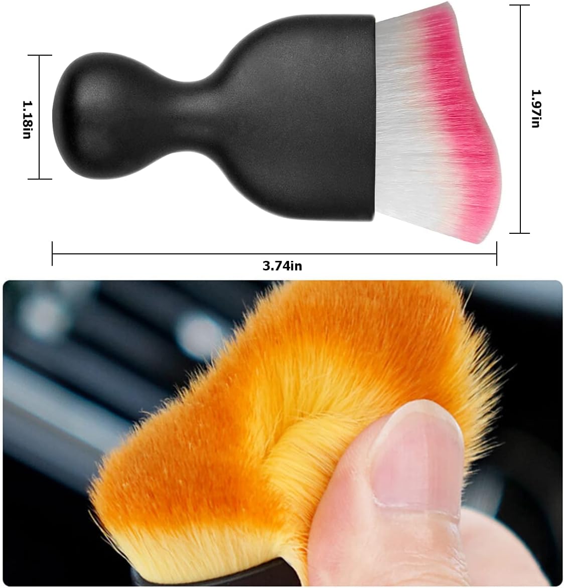 Blilo Car Interior Detailing Brush, Auto Soft Hair Cleaning Brushes, Curved Dirt Dust Collectors, Removal Tool for Dashboard Air Conditioner Vents Leather, Scratch Free (Black/1PCS)