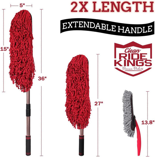 Car Duster Exterior Scratch Free,Car Dust Brush with Extendable Telescoping Handle to Remove Dust Pollen,Duster for Car,Truck,RV and Motorcycle,Large Auto Mop Duster Head, Wax Cotton Hair