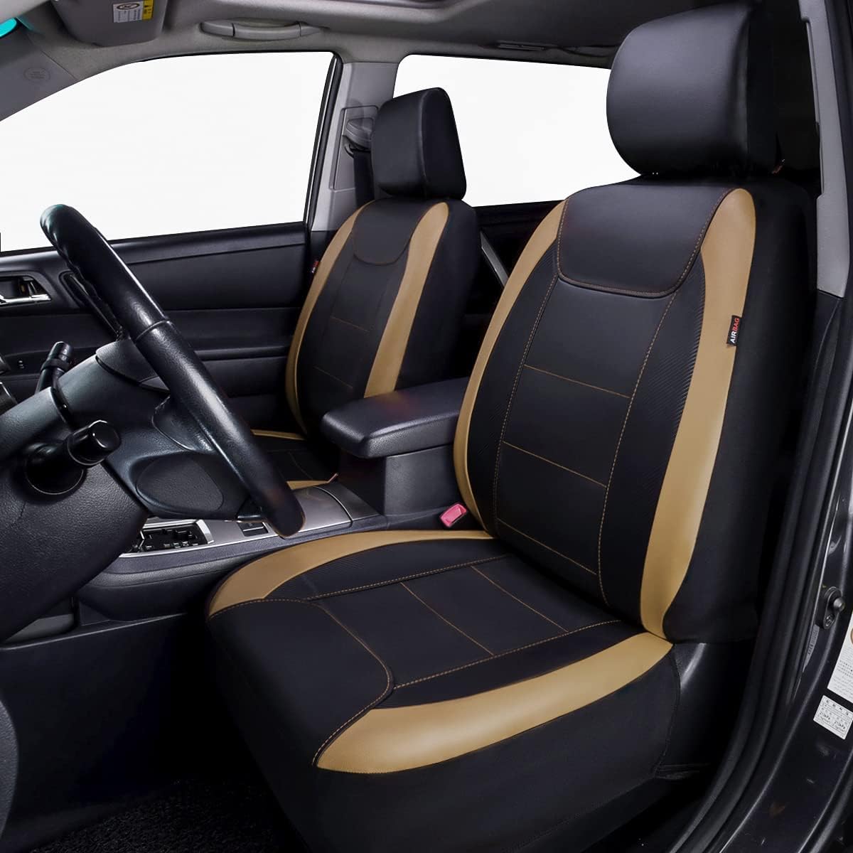 Flying Banner Carbon Fiber Leather Vehicle Seat Covers, Leopard Gray Black, Universal Fit - 8PCS